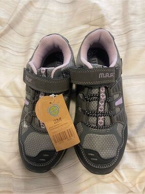 Kids Gray and Pink Hook-and-Loop Sneakers